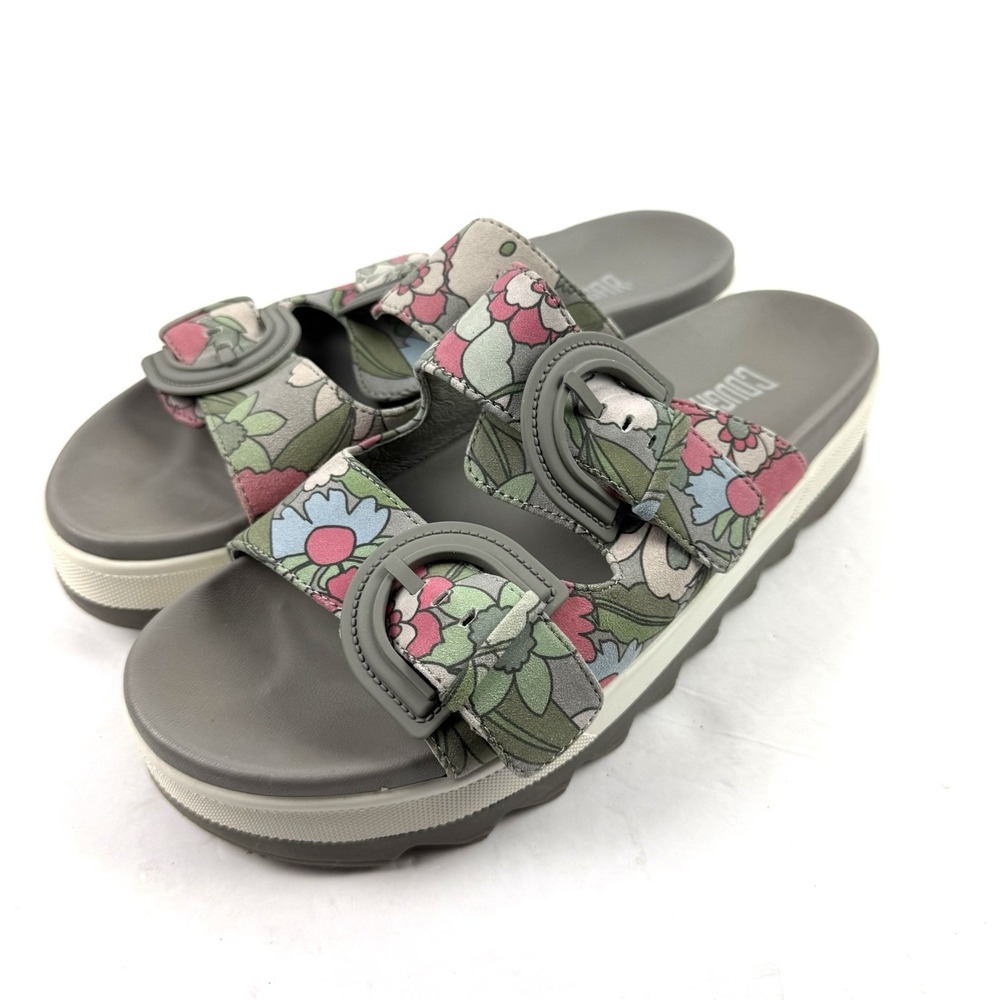Cougar Pepa Sandals 10 Platform Slide Leather Gray Floral Slip On Shoes